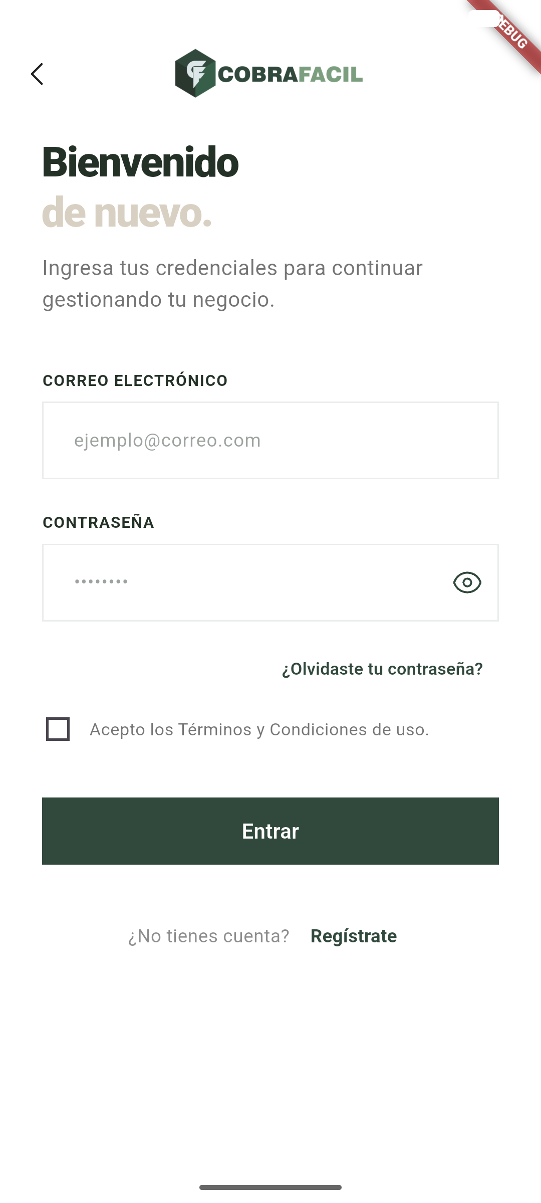 Pantalla de Bienvenida